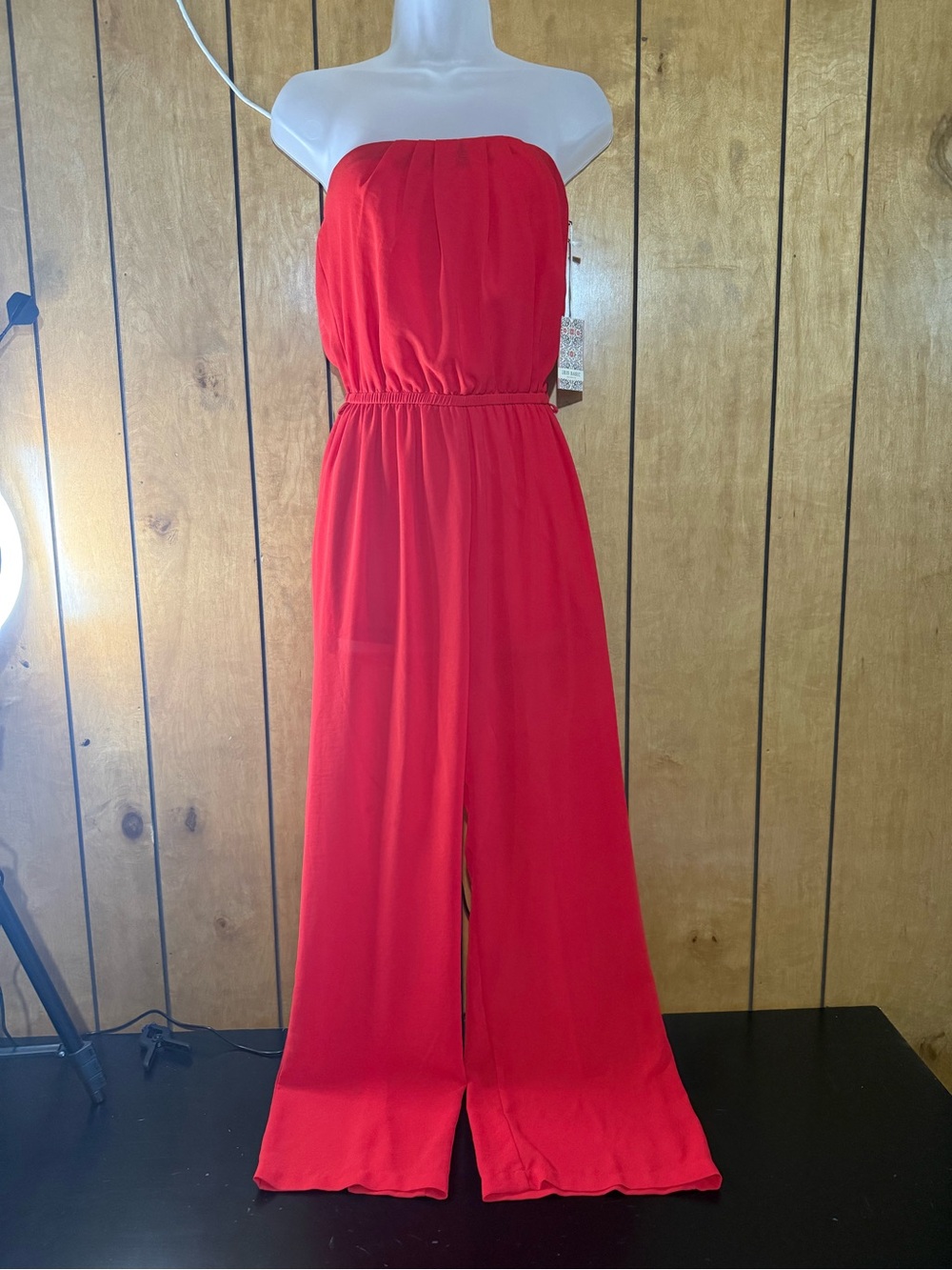 Iris Basic Strapless Red Wide-Leg Jumpsuit